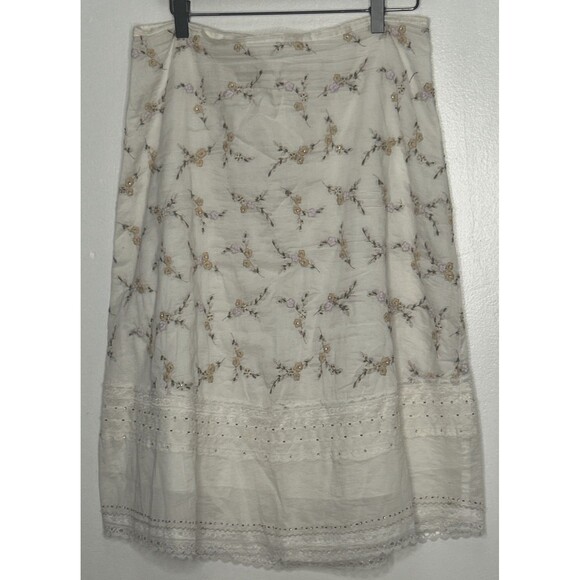 Johnny Was Collection Skirt 8 Floral Embroidered Beaded Dainty Lace Cotton Midi - Picture 1 of 9